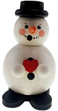 Hess Holzspielzeug 40003 - Kugelräuchermann aus Holz, Schneemann mit Herz, ca. 12 cm, Dekoration für die Advents- und Weihnachtszeit aus dem Erzgebirge