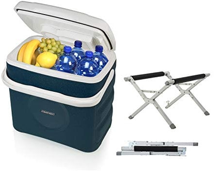 Thermoelektrische Kühlbox mit Klappständer in blau 30 Liter 12/230 Volt mit Netzteil & USB Anschluß