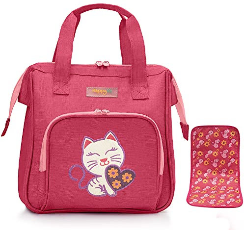 HappyVk - Sac à Langer pour poupée avec Matelas à Langer - Chat brodée - Accessoires pour poupée- Sac pour Les Filles