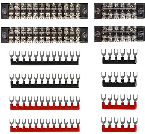 SHENGYIG 4 Stück zweireihige Klemmenleisten 600V/15A | 6+12 Positionen | Gute Leitfähigkeit | inkl. 8 isolierten Klemmenschutzleisten