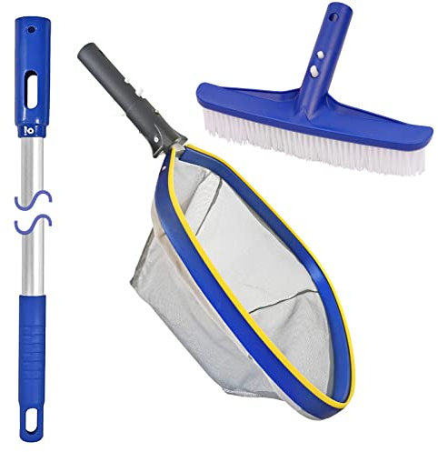 Poolvio Kit per la pulizia della piscina, testina per piscina da 25,4 cm e palo telescopico in alluminio da 127,7 cm, con rete a rete fine in alluminio, perfetto per piscine fuori terra, spa, vasca