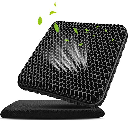 HASA zone Gel Seat Cushion, Wheelchair Seat Cushion, Office Chair Cushion Pad, Double Thick Breathable Car Seat Cushion Cool Gel Cushion, Lumbar Support With Non-Slip Cover