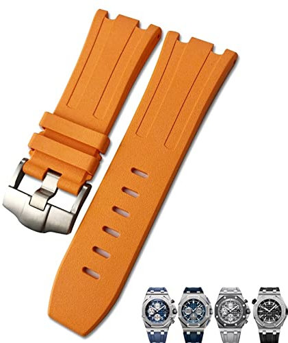 EEOMOiK Weiches FKM Fluoro Gummi-Uhrenarmband 28 mm für AP-Armband Audemars Piguet ROYAL OAK OFFSHORE Tauchen wasserdichtes Sportuhrband (Farbe: Orange, Größe: 28 x 24 mm)