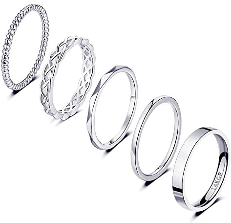FUNEIA 5 Stück 14 Karat Vergoldete Ringe Set Damen Gold Fingerring Stacking Silber Stapelbarer Knuckle Ring für Frauen Midi Ring Twist Eternity Bänder Größe 49-62