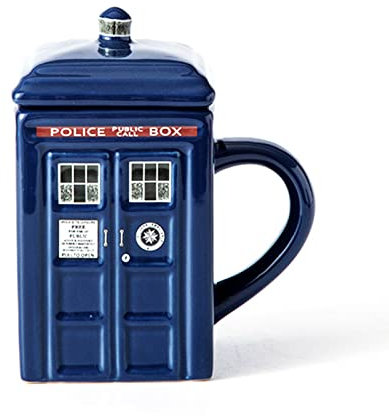 JTBDWOSK Tasse À Café Mug Doctor Police Box Tasse en Céramique avec Couvercle Couvercle pour Tasse À Café Drôle Cadeau Créatif Noël Enfants Hommes, 500Ml Tasse Carrée,Bleu