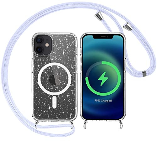 Yoedge Trasparente Glitter Cover Magnetica con Cordino per Apple iPhone 11 6,1, Custodia Bling Brilla Laccio Tracolla Compatibile con MagSafe Magnetico Ricarica Wireless Case per iPhone 11, Blu