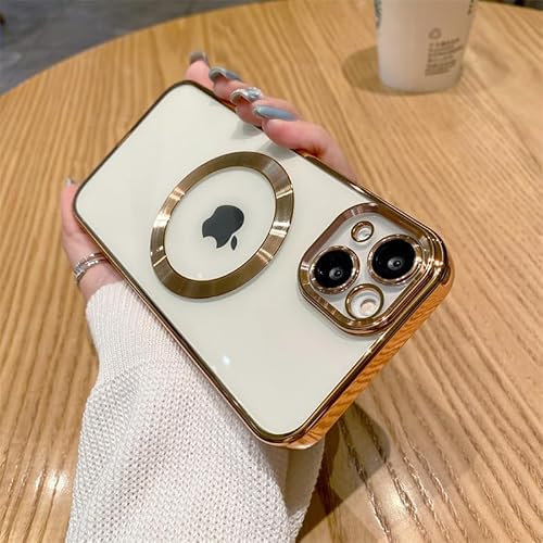 BSLVWG Magnetic Phone Case for iPhone 15 Plus Case Compatible with MagSafe, Camera Lens Full Protection, Non-Yellowing Shockproof Ultra Hard Slim Protective Support Wireless Charging (Gold)