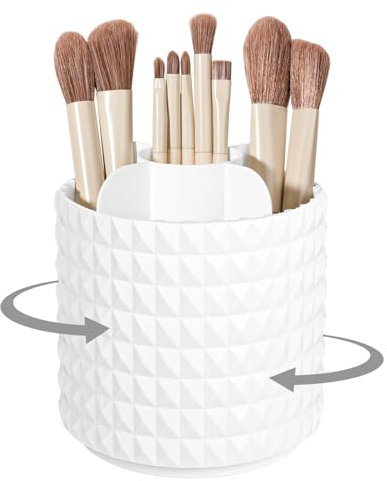Anyoifax Support de pinceaux de maquillage rotatif à 360° pour coiffeuse, pot de rangement pour cosmétiques, blanc masonite