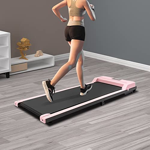 BJTDLLX Walking Pad Klappbar Laufband für Zuhause mit LED Display und Fernbedienung, Premium 1HP Elektrisches Laufband, 1-6km/h Walking Jogging für Haus Büro, Montagefrei (Rosa)