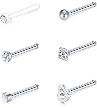 NIUSIMAN 20G Nasenpiercing Stecker Schmuck 1 Shaped Nasepiercing Stud Silber Chirurgenstahl Klare dünne kleine nasenpiercing ring schwarz für Schulmädchen Nase Studs für Frauen Männer Nase Piercing
