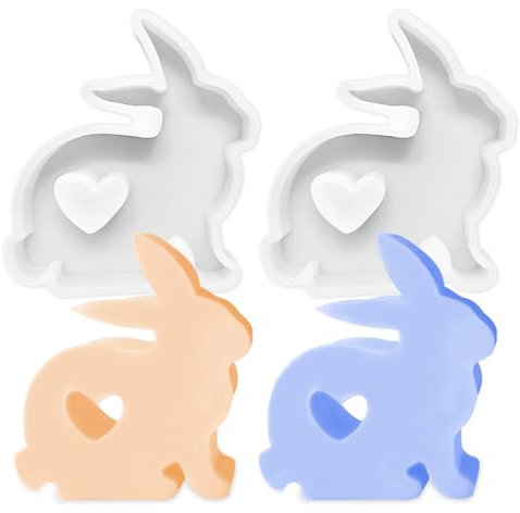 FENGQ 2 Stück Silikonformen Gießformen Ostern,Silikonform Ostern,Ostern Kaninchen Silikonformen Gießformen,Osterhase Silikonform,für Seife, Kerzen,Handwerk,Ostergeschenke
