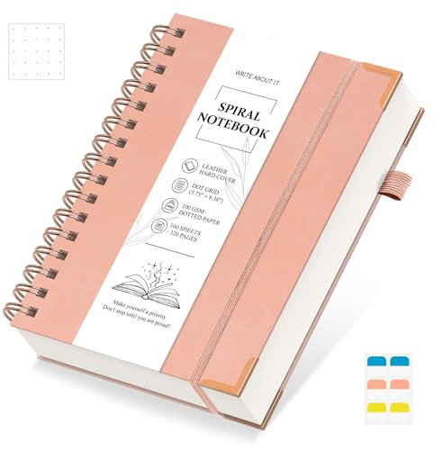 Notizbuch A5 Gepunktetes - Bullet Dot Journal 320 Seiten, Spiralgebundene Notizbücher für Schreiben, Notizblock 100gsm College Papier, Hardcover Tagebuch für Frauen Männer Arbeit Büro Schule, Rosa