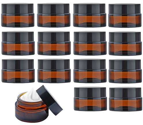 Lot de 15 pots à pommade en verre ambré de 20 ml - Petite boîte avec couvercle - Pour le remplissage de cosmétiques, lotions, crèmes