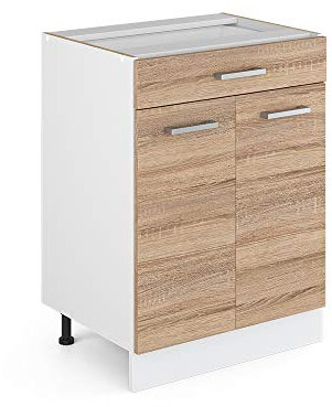 Vicco Meuble Bas Universel R-Line, Sonoma/Blanc, 60 cm avec tiroirs, sans Plan de Travail