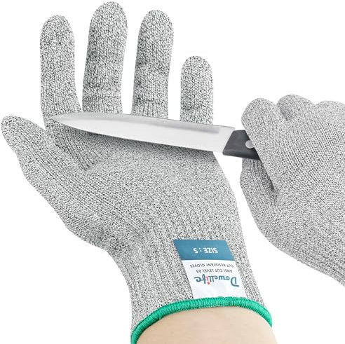 Dowellife Gants souples résistants aux coupures de niveau 9 de qualité alimentaire, fil d'acier mélangé, gants de sécurité pour cuisinier, huîtres, mandoline, couteau, boucher, coupe de viande