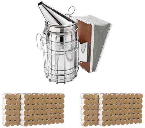 Beekeeping Tools Kit, ZffXH Bee Keeper Kit 3 Pcs Beekeeping Veil Hat Beekeeping Smoker Kit Hive Smoker Pellet (108 Packs) For Beekeeping Beginners