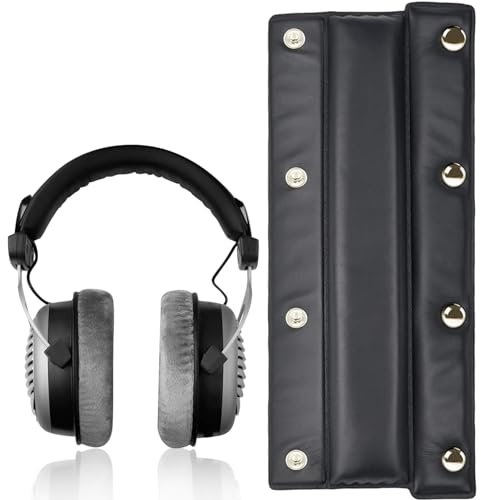 Kopfpolster Knöpfbar Kompatibel mit Beyerdynamic DT770 DT880 DT990 PRO, Weiches Eiweißleder Kopfband für Studio Kopfhörer und Gaming Headset, Stirnband Polsterschutz Abdeckung 20,7 x 9,5 cm (Schwarz)