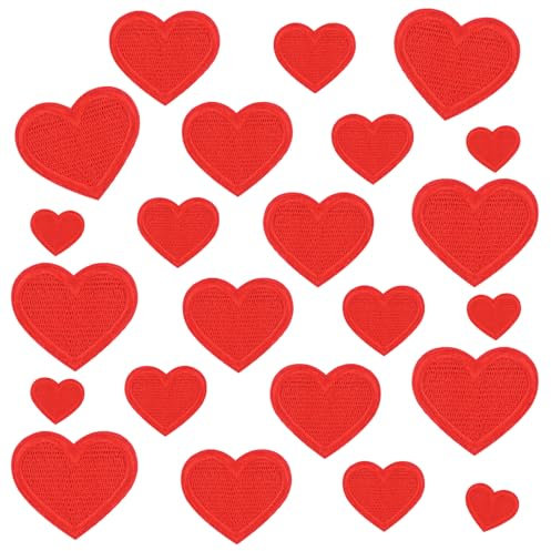 Giantree 24Pcs Heart Shape Iron on Patches, Mini Cute Heart Shape Iron-on Sew-on Patches Embroidered Applique Decoration Patches 4 Size Heart Patches for Clothing Jackets Jeans Hats Backpacks(Red)