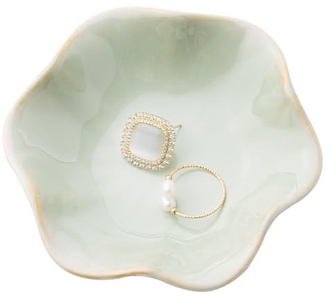 CavspkArt Ceramic Jewelry Dish, Decorative Trinket Tray, Small Ring Dish, Trinket Key Tray, Jewelry Tray, Jewelry Plate, Key Bowl, Ceramic Trinket Dish Gift for Women and Girls (White)