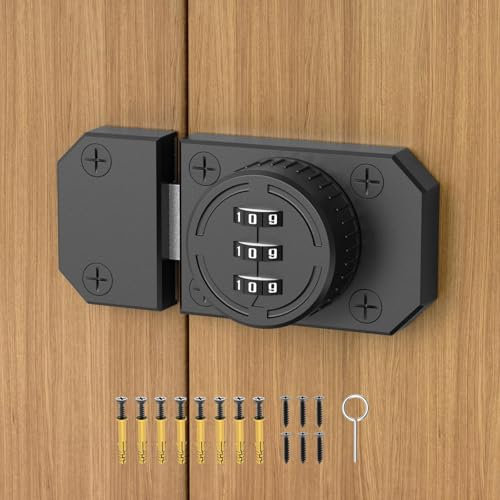 MeBantoo Cabinet Lock with Combination, 3-Digit Password Closet Door Lock, Zinc Alloy Mechanical Combination Latch with Screws for Barn One-Way Door, Drawer, Office File Cabinet (1, Black)