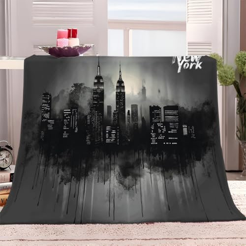 Kuscheldecke Flauschige 130x150 cm Graue New York City Überwurf Decke Weich Warm Wohndecke Fleecedecke, Falten beständig/Anti-verfärben als Sofadecke Bettüberwurf