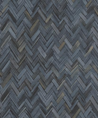 Rasch Tapete 410389 - Vliestapete mit Holzoptik im Fischgrat-Muster in Blau aus der Kollektion Beachhouse