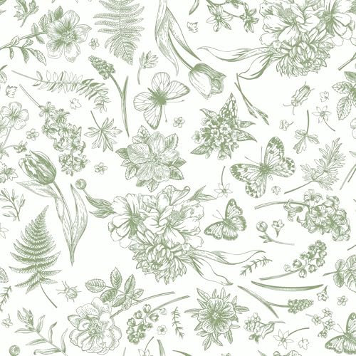 CiCiwind Self Adhesive Wallpaper Floral Contact Paper 44CM×5M Thicken Peel and Stick Vinyl Wrap White Green Flower Leaf Butterfly Wall Paper Sticky Back Plastic Stick on Wallpaper for Wall Cabinets