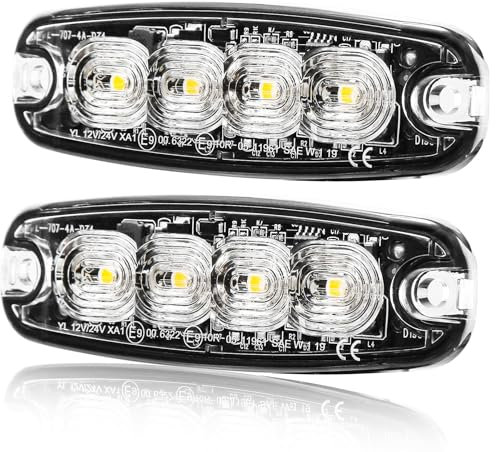 ETUKER 2X 4LEDS Frontblitzer Orange 12/24V Stroboskop Blitzlichter für PKW, LKW