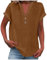 Women Tops, Ladies Tops 2025 Women's Summer Cotton Linen Cap Sleeve T-Shirt Button V Neck Tunic Top Fashion Baggy Solid Plain Casual Shirts Trendy Blouse Coffee