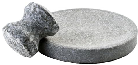 Small Size 6in/15cm Granite Grinder Mortar and Pestle Set Stone Plate Set for Spice and Salt on Camping Primitive Lava Dish (1.8 lbs-0.8 kg)