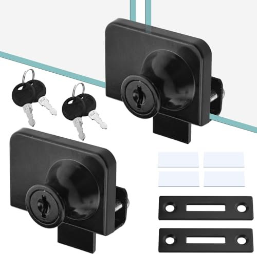 TOVOT 2PCS Glass Cabinets Locks with Same Keys Double Opening Glass-Door Locks for Display Cabinet Showcase (Black)