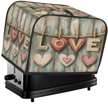 Toaster Cover 2 Slice, Wooden Rope Clamp Love Kitchen Accessories Anti Dust Waterproof, Bread Maker Cover