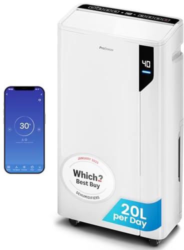 Pro Breeze® Deumidificatore Intelligente 20L/Die con Wi-Fi Sensore di Umidità Filtro a Carboni Attivi per Muffa e Umidità Modalità Bucato – per Casa Ufficio Camera da Letto