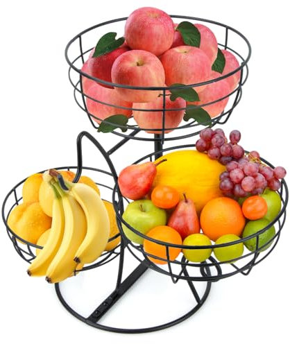 Fruit Etagere, Fruits Basket, Fruit Etagere 3 Stöckig für küche storage, Moderno frutero decorativo Etagere, Ahorra espacio en el banco de trabajo, Cesta de fruta para cocina, comedor, salón, Negro