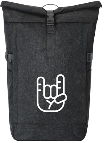 Huuraa Kurierrucksack Pommesgabel Hand 30-44 Liter Black Melange Fairtrade Rolltop Rucksack Geschenkidee