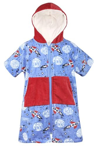 FLYISH DIRECT Bademantel Kinder mit Kapuze, 100% Baumwolle Reißverschluss Kinderbademantel für Jungen Mädchen, Saugfähigkeit Kinder Badeponcho