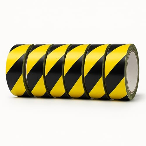 Warnklebeband 6 Rollen | 55mm x 66m | Gelb-Schwarz | Starkes Markierungsband für Boden, Lager, Baustelle | Gefahrband & Absperrband mit hoher Sichtbarkeit