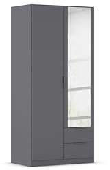 Rauch Möbel LAGOA, Kleiderschrank, Farbe Grau metallic, Breite 91 cm | Schrank, 2-türig, Spiegel, 2 Schubladen, Zubehör Basic, für Schlafzimmer, Kinderzimmer, Babyzimmer, Garderobe