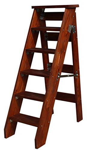 HJYXXSR Moveable 6 Steps Stepladder Multifunction Wooden Ladder Stool Folding Stairs Chair for Living Room/Kitchen/Balcony/Courtyard,Height 120cm,Load Bearing 150kg
