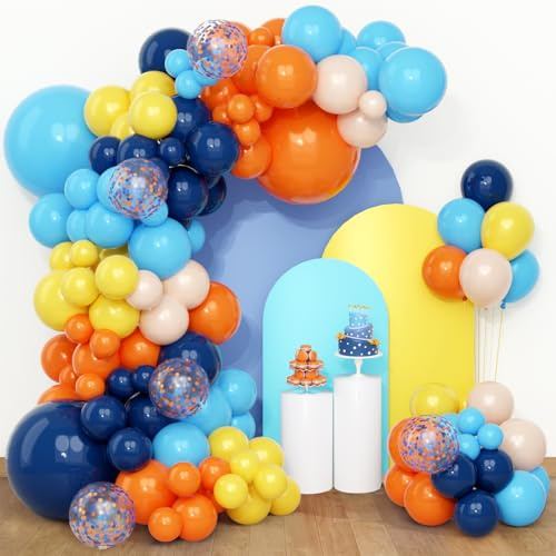 Arche Ballon Bleu Et Orange - QIFU 108 Ballons Anniversaire Bleu Orange Ballon Pastel Bleu Jaune Métalliques Ballons Helium Pour Décoration Anniversaire Enfant Bapteme Garcon Baby Shower Retraite Fête