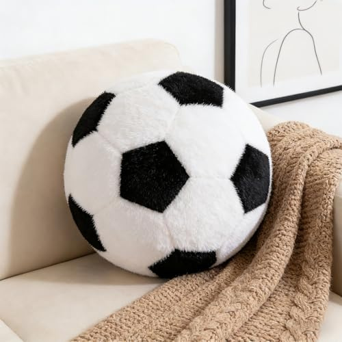 ALKNOT Football Plush Pillow Boy: Soft Stuffed Throw Toy Gifts Sports Room Decoration 25 cm (Runder Fußball 25 cm)
