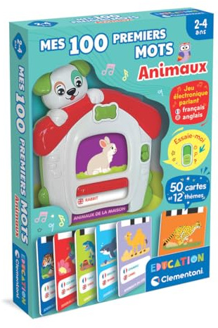 Clementoni - Messer 100 Premiers Mots Bilingues Les Animaux – 2-4 Ans – Jeu éducatif Enfant français Anglais Avec Cartes interactives et Lecteur sonore, Apprentissage Vokabeln, Jouet Fille garçon