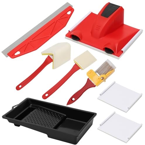 8 Stück Kantenstreicher Farbpad Set, Perfect Edge Kantenmaler Kantenwerkzeug Malen, Farbkantenstreicher Paint Edger Rot mit 2 Farbpads, 3 Pinsel für Ecken und Kanten, Spachtel Für Tapeten, Farbwanne