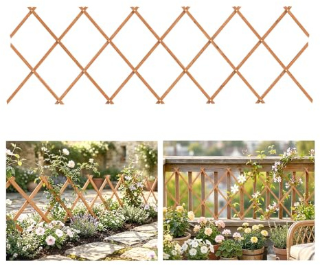 Outsunny Enrejado de Jardín de Madera Extensible 180x60 cm Marrón Claro | Soporte para Plantas Trepadoras, Rosas y Parra, Reja Enredadera, Decoración Exterior para Patio y Balcón