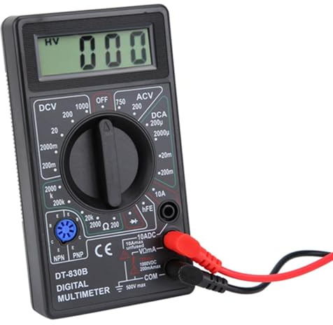 YUEHISY Digital Multimeter, Portable Lcd Voltmeter Ohmmeter with Large Display 1999 Counts, Ac Voltage Tester for Automotive Household, Current Resistance Transistor Testing, Overload (DT-830B black)