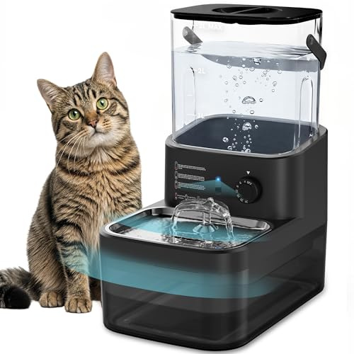 Fontaine a Eau pour Animaux sans Fil et sans Filtre | Séparation de l'Eau Propre et de l'Eau Usée, Bol en Acier Inoxydable, Batterie 4000mAh, Grande Capacité 3L, Noir