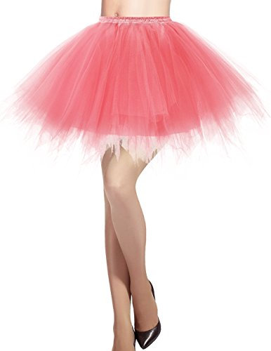 DRESSTELLS Jupon Jupe Ballet Tutu Court en Tulle Couleurs variées, Corail M