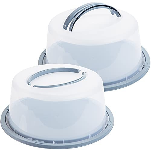 Tortenbehälter 2 Stück, Tortencontainer Kuchencontainer Ø 34/29 cm mit klappbaren Griffen, Made in Europe, Farbe:Blau