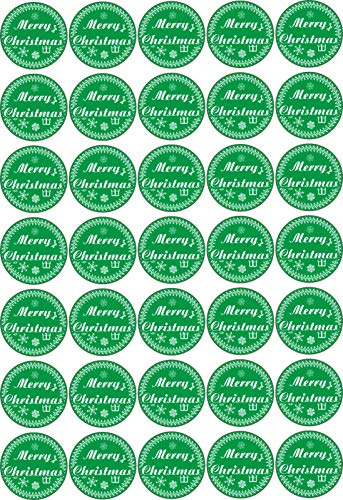 Merry Christmas - Aufkleber rund 30x30mm für Weihnachten 35 Stück - grün Vintage - Labels - Stickers - Weihnachtskalender - Weihnachten - Advent - rund - zum Aufkleben für Geschenke oder Karten