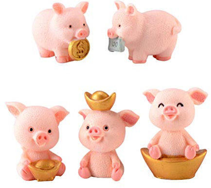 VOSAREA 5 Stück Harz Handwerk entzückende kleine Schweinefiguren Miniatur Glück Schwein Mikro-Landschaft Geschenke Kreative Dekoration Möbel Statue Ornamente (zufällige Farbe)